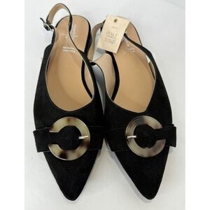 Riccardo Boccia Womens 7.5 Slingback Black Suede Pointed Toe Shoes Preppy Office